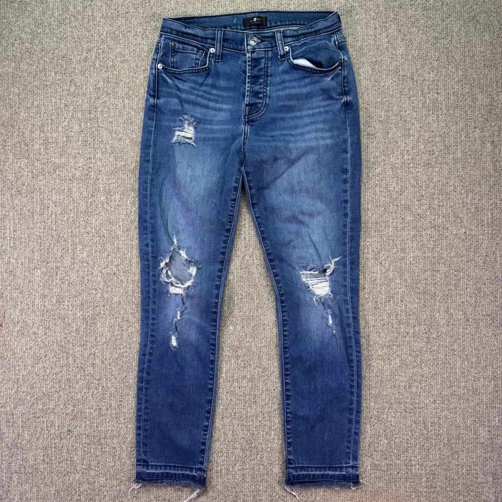 7 For All Mankind Josefina Distressed Skinny Boyfriend Jeans 26‎ Raw Hem